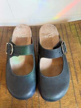 Dansko Martina Black Leather Mary Jane Mule Clogs Size 36